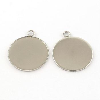 304 Stainless Steel Pendants, Cabochon Settings, Milled Edge Bezel Cups, Flat Round, Stainless Steel Color, Tray: 25mm, 30.5x26x1.5mm, Hole: 3mm
