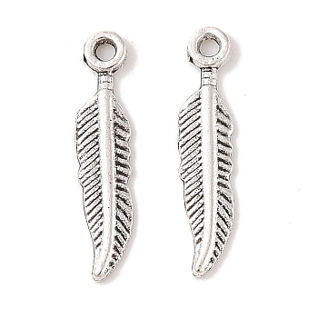 Tibetan Style Alloy Feather Pendants, Cadmium Free & Lead Free, Antique Silver, 21x4.5x1mm, Hole: 1.5mm