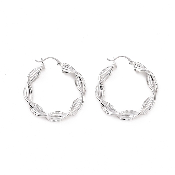 Brass Twist Rope Shape Hoop Earrings for Women, Platinum, 36.5x34.5x5.5mm, Pin: 0.5~1x0.5mm