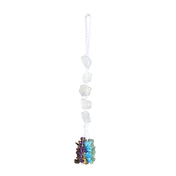 Nuggets Natural Quartz Crystal Pendant Decorations, Braided Nylon Thread and Gemstone Chip Tassel Hanging Ornaments, 185~190mm