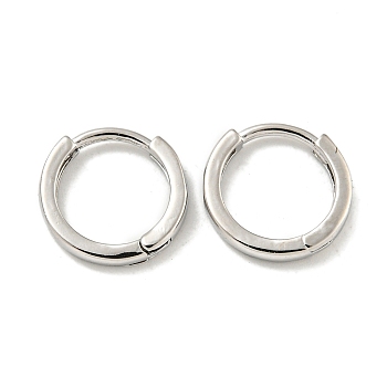 Brass Hoop Earrings, Round, Real Platinum Plated, 11x1.5mm