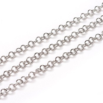 304 Stainless Steel Rolo Chains, Belcher Chain, with Spool, Unwelded, Stainless Steel Color, 3.5x0.6mm, about 32.8 Feet(10m)/roll