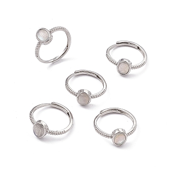 Oval Natural Labradorite Adjustable Rings, Platinum Tone Brass Jewelry for Women, 1.3~2.3mm, Inner Diameter: 17mm