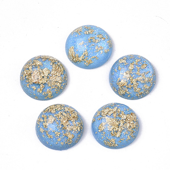 Resin Cabochons, with Glitter Powder and Gold Foil, Half Round, Cornflower Blue, 12x5.5mm