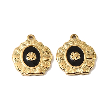 304 Stainless Steel Pendants, Shell Shape Charms, with Enamel, Real 18K Gold Plated, Ion Plating(IP), Black, 23x20x3mm, Hole: 1.5mm