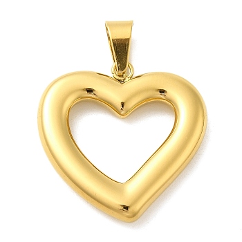 Ion Plating(IP) 304 Stainless Steel Pendants, Heart Charm, Golden, 29.5x29.5x5mm, Hole: 9x4mm