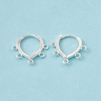 Brass Hoop Earring Findings, with Horizontal Loops, Teardrop, Cadmium Free & Lead Free, 925 Sterling Silver Plated, 15x16x1.5mm, Hole: 1.2mm, Pin: 0.9mm