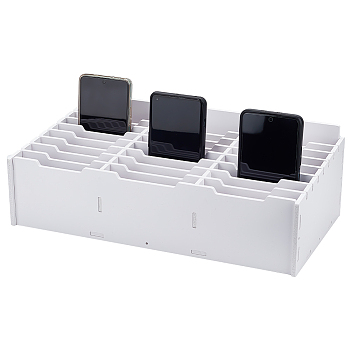 24-Grid Detachable PVC Cell Phone Storage Box, Mobile Phone Holder, Desktop Organizer Storage Box for Classroom Office, Rectangle, White, Box: 198x391x129.5mm