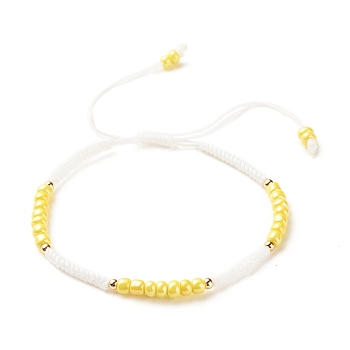 Glass Seed Beaded Bracelet, Adjustable Bracelet for Women, Yellow, Inner Diameter: 2-3/8~3-3/4 inch(5.9~9.6cm)