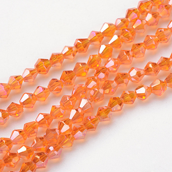 Glass Beads Strands, AB Color Plated, Faceted, Bicone, Dark Orange, 3x3~3.5mm, Hole: 0.5mm, about 125~130pcs/strand, 15.5 inch
