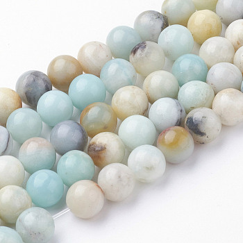 Natural Flower Amazonite Bead Strands, Round, 8~8.5mm, Hole: 1mm, about 45~47pcs/strand, 14.9 inch(38cm)