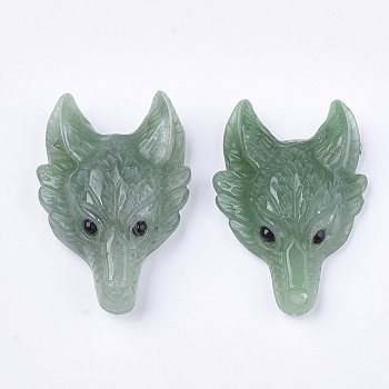 Natural Green Aventurine Pendants, Wolf Head, 37~42x25~30x10~13mm, Hole: 2mm