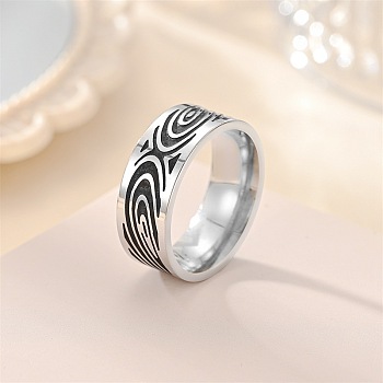 Retro 201 Stainless Steel Enamel Finger Rings for Men, Oval, Carved Ring, Antique Silver, US Size 9(18.9mm)