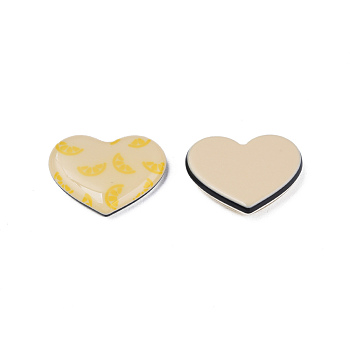 Printed Acrylic Cabochons, Heart with Lemon, Blanched Almond, 22x26x5mm