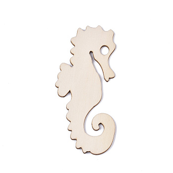 Unfinished Wood Big Pendants, Laser Cut, for DIY Crafts, Home Decoration and Paint, Seahorse, PapayaWhip, 120x52x2.5mm