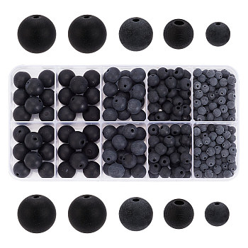 ARRICRAFT 314pcs 4 Styles Synthetic Black Stone Beads Strands, Round, 4~11mm, Hole: 1mm, about 314pcs/box