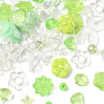 60G Opaque & Transparent Acrylic Beads, Mixed Shapes, Light Green, 7.5~33x7.5~43.5x4.5~16mm, Hole: 1.2~4mm