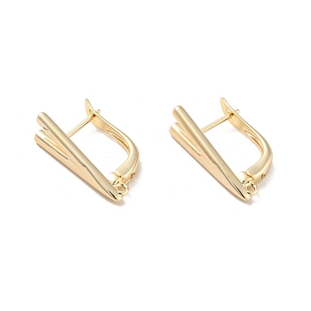V-shaped Rack Plating Brass Hoop Earring Findings with Latch Back Closure, with Horizontal Loop, Long-Lasting Plated, Cadmium Free & Lead Free, Real 14K Gold Plated, 18x10.5x6mm, Hole: 0.9mm, Pin: 0.8mm