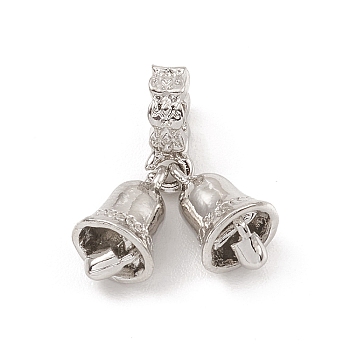 Alloy European Dangle Charms, Large Hole Pendants, Christmas Bell, Platinum, 21mm, Hole: 4.5mm, Bell: 14x8mm