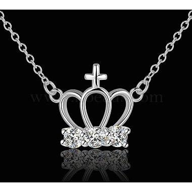 Trendy Silver Color Plated Brass Cubic Zirconia Crown and Cross Pendant Necklaces(NJEW-BB12661)-4