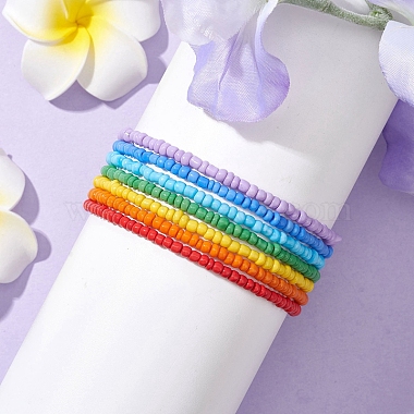 7 Stück Armband-Sets aus Glasperlen im Regenbogen-Stil für Damen(BJEW-JB10065-02)-3