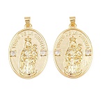 Brass Micro Pave Clear Cubic Zirconia Pendants, Oval with Virgin Mary Charms, Long-Lasting Plated, Rack Plating, Lead Free & Cadmium Free, Real 18K Gold Plated, 34x23x2mm, Hole: 3.5x5mm(KK-L275-59G-01)