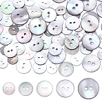 80Pcs 5 Styles 2-Hole Shell Buttons, Flat Round, Mixed Color, 9~15x1~1.5mm, Hole: 1.5~2mm, 16pcs/style(BUTT-ME0001-44)