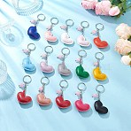 Imitation Leather Heart & Round Acrylic Keychains, Mixed Color, Platinum, 97.5mm(KEYC-JKC01354)