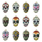Alloy Enamel Pendants, Cadmium Free & Lead Free, Sugar Skull, Light Gold, Mixed Color, 22x13x2mm, Hole: 2mm(ENAM-CJ0001-37)