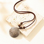 Boho Adjustable Wooden Bead Faux Leather Cord Vintage Alloy Flat Round Pendant Necklaces, Saddle Brown, Antique Silver, 35.43 inch(90cm)(WGC4ABD-01)