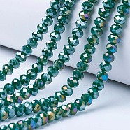 Electroplate Glass Beads Strands, Opaque Solid Color, AB Color Plated, Faceted, Rondelle, Dark Green, 2.9~3.3x2mm, Hole: 0.8mm, about 145~150pcs/strand, 34~35cm(EGLA-A034-P2mm-B09)