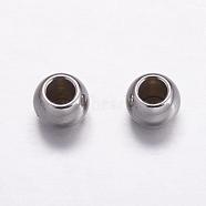 304 Stainless Steel Spacer Beads, Round, Stainless Steel Color, Hole: 2mm, 5x4.5mm(STAS-K146-059-B)