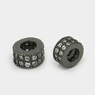 Brass Cubic Zirconia Beads, Rondelle, Gunmetal, 4x6mm, Hole: 3mm(ZIRC-F001-108B)