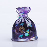 Resin Money Bag Display Decoration, with Natural Amethyst Chips inside Statues for Home Office Decorations, 46x25x50mm(PW-WG42704-02)
