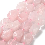 Natural Rose Quartz Beads Strands, with Seed Beads, Faceted, Rhombus, 17~21x13~16x12~15mm, Hole: 1.2~1.4mm, about 18~19pcs/strand, 15.35~15.79 inch(39~40.1cm)(G-C182-30-02)