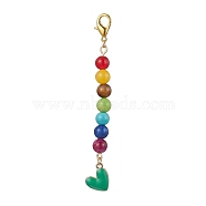 Alloy Enamel Heart Pendant Decorations, with Chakra Natural Gemstone Round Bead and Alloy Lobster Claw Clasps, Green, 100mm(HJEW-JM01507-04)