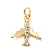 Rack Plating Brass Micro Pave Cubic Zirconia Charms, Passenger Plane Charm, Long—Lasting Plated, with Jump Rings, Cadmium Free & Lead Free, Real 18K Gold Plated, 14x13x2mm, Hole: 3mm(X-KK-K270-39G)