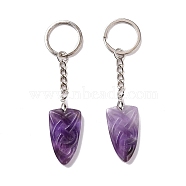 Natural Amethyst Sailor's Knot Pendant Keychain, with Brass Keychain Ring, 9.5cm(KEYC-E038-03P-01)