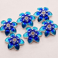 Alloy Enamel Bead Cap, Flower, Blue, 12x12mm, Hole: 1.8mm(PW23030796955)
