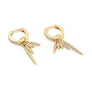 Clear Cubic Zirconia Leaf Dangle Hoop Earrings, Brass Jewelry for Women, Cadmium Free & Lead Free, Real 18K Gold Plated, 34.5mm, Pin: 0.7~1x1~1.2mm(EJEW-P213-05G)