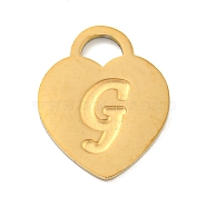 Ion Plating(IP) 304 Stainless Steel Pendants, Laser Cut, Heart with Letter Charm, Golden, Letter G, 15x12x1mm, Hole: 3x3.5mm(FIND-M017-01G-G)
