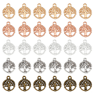 300Pcs 5 Colors Alloy Charms, Flat Round with Tree of Life Charm, Mixed Color, 12x10x1.7mm, Hole: 1.2mm, 60pcs/color(FIND-HY0002-61)