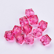 Transparent Acrylic Beads, Faceted, Cube, Medium Violet Red, 20x20x18mm, Hole: 2.5mm, about 12pcs/50g(X-TACR-Q259-20mm-V08)