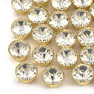 Sew On Rhinestone, Glass Rhinestone, with Brass Prong Settings, Garments Accessories, Flat Round, Golden, Crystal, 9x6mm, hole: 1.2mm(RB-T007-SS40-02G)