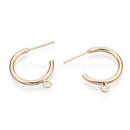 Brass Stud Earring Findings, Half Hoop Earrings, with Loop, Nickel Free, Real 18K Gold Plated, 23x24x2mm, Hole: 2mm, Pin: 0.7mm(X-KK-S345-030G)