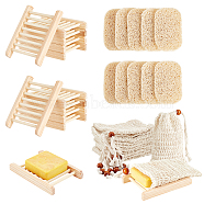AHADEMAKER Beauty Soap Accessories, including 10Pcs Natural Wooden Soap Case Holder, 10Pcs PVC Soap Saver Pads and 10Pcs Ramie Soap Bag, Mixed Color, 118~145x76~95x4~17mm(AJEW-GA0005-70)
