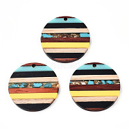 Transparent Resin & Walnut Wood Pendants, with Gold Foil, Flat Round Charm, Yellow, 30x3.5mm, Hole: 2mm(RESI-N039-03D)