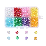 8 Colors Eco-Friendly Transparent Acrylic Beads, AB Color, Round, Mixed Color, 6mm, Hole: 1.5mm, 8colors, about 52pcs/color, 416pcs/box(MACR-X0020-04-6mm)