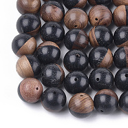 Resin & Wood Beads, Round, Black, 15~15.5mm, Hole: 1.6mm(X-RESI-S358-68B)