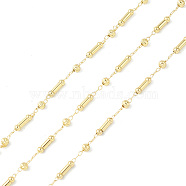 Brass Column & Round Beaded Link Chains, Unwelded, with Spool, Golden, 3x2.5mm, 8x2.5mm(CHC-P016-14G-01)